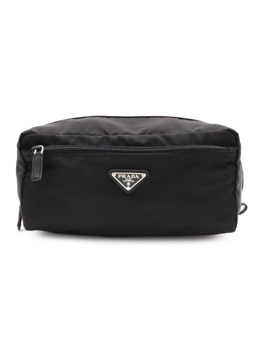 Prada Triangle Logo Clutch Pouch Nylon Nero Black Silver Domestic Purchase